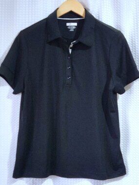 Greg Norman Play Dry Golf Polo Womens Large L Black Mesh Short Sleeve Shark Meta